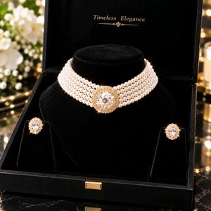 Elegant Pearl &amp; Crystal Choker Set