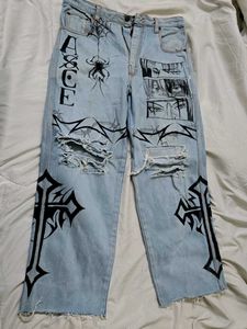 streetwear Custom Hand-Painted Ripped Jeans