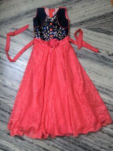 Girls Pretty Coral Lace Party Dress