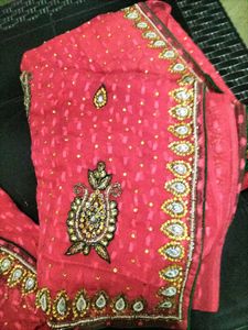 Elegant Pink Embellished Saree