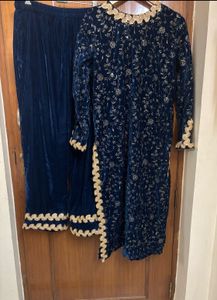 Premium Velvet Suit Set with Embroidery Sequence
