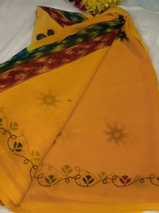 Vibrant Yellow Printed Saree with blouse