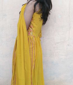 Embroidered Yellow sharara set with dupatta