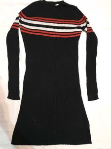 H&amp;M Black Striped Ribbed Knit Dress