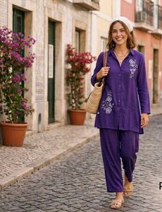 Purple Kurta Set with Embroidery