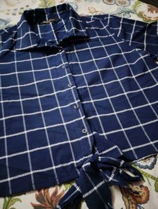 Blue Checked Tie-Front Shirt