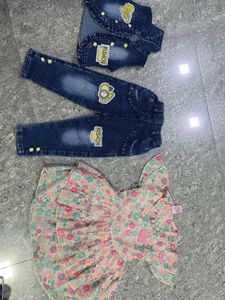 cute denim set &floral soft georgette frock