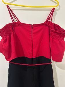 Chic Red-Black Cold Shoulder Jumpsuit- Stalk Buy L