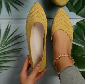 Yellow Knit Pointed Flats