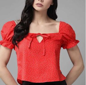 Red Polka Dot Puff Sleeve Top