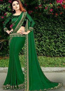 Temple Border Lycra Blend, Chiffon Saree