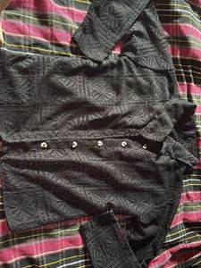 Black Lace Button-Up Shirt