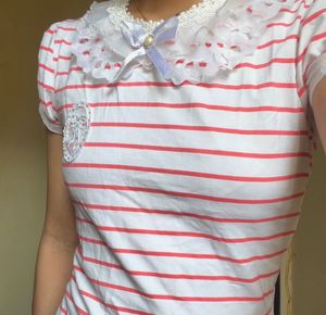 Striped Ruffled Collar Top