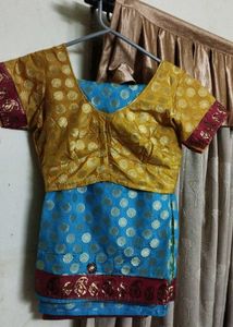 Banarasi Blue Saree with mustard yellow