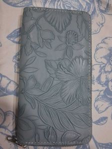 Pale Blue Floral Embossed Wallet