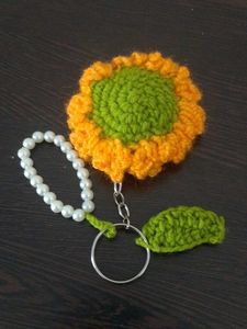 Crocheted Sunflower Keychain with Pearls