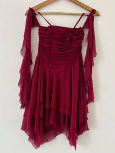 Burgundy Ruffled Mini Dress
