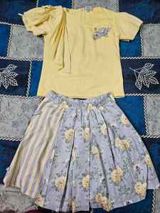 Cute Yellow Top & Floral Skirt Set