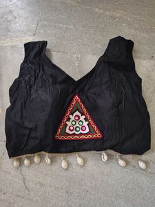 Black Embroidered Crop Blouse