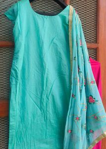 Embroidered Teal Kurta Set with Dupatta