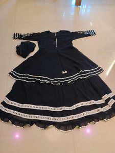 Elegant Black Kurta Set with Silver Embellishments