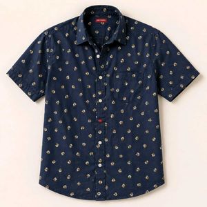 Men's Blue Floral Printed Short Sleeve Shirt