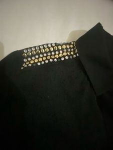 Chic Black Embellished Shoulder Blouse