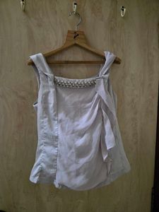 Women's Light Grey Pearl Embellished Crop Top