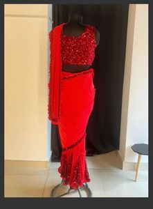 Stunning Red Ready to Wear Sequin Saree