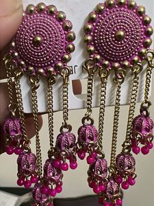 Stunning Pink &amp; Gold Jhumka Earrings