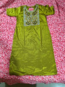 Sparkly green Kurta + pant with pink Dupatta