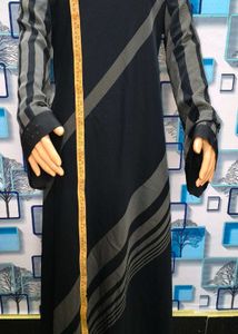 Striped Black Nida Umbrella Burqa Latest Design