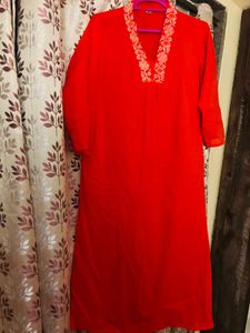 Bright Orange Embroidered Three Piece Suit Set