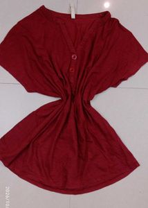Wine V Neck Henley Maroon Top Cap Sleeves