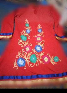 Red Embroidered  Kurta