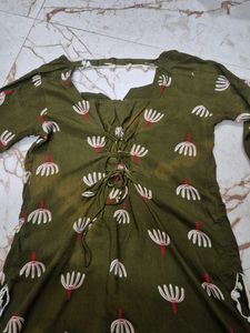 Olive Green Embroidered Kurta