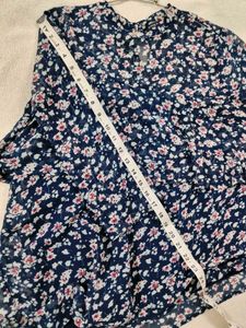 Chic Floral high-low Print Top with frills