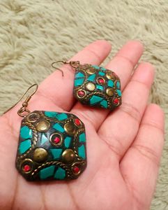 Set of 5 Vintage Boho Square Gemstone Earrings