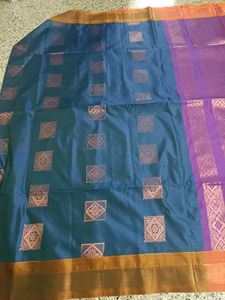 Elegant Blue &amp; Purple Silk Saree