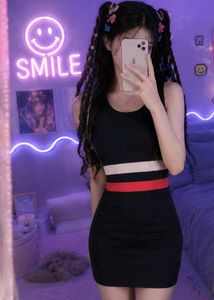 Y2K Black Mini Dress with Stripe Accent