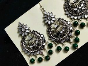 Oxidized Silver Mirror Work Earring Set