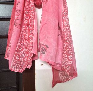Pure Cotton Pink Scarf/Dupatta with Floral Print