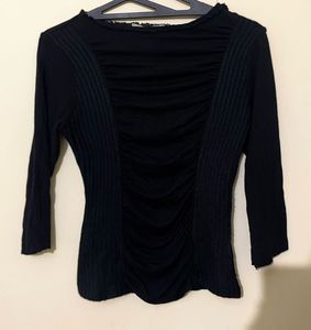 Chic Black Ruched &amp; stripe tops(Combo)