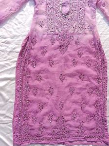 Tie Dry Lavender Chikankari Mirror Work Kurti