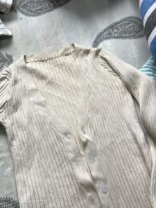 Cream Ribbed Button-Up Cardigan