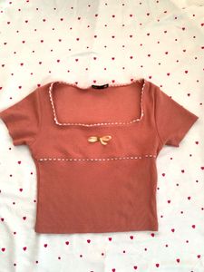 Cute Pink Square Neck Top