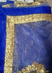Royal Blue &amp; Gold Embellished Fabric with blouse