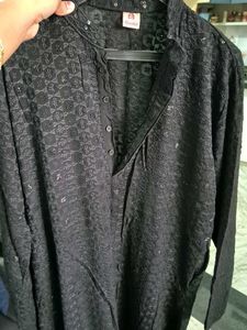 Men's Black Sequined Kurta