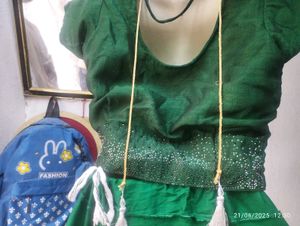 Green  Saree Silver Sargoski Border