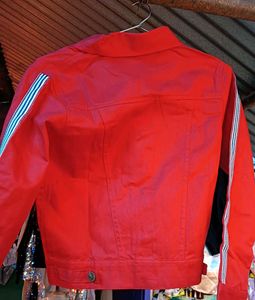 Red Button-Down Jacket Denim